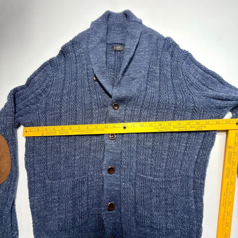 J.Crew Shawl Collar Cardigan Sweater Blue‎ Elbow Patch Cotton Men's XL